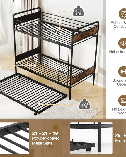 Giantex Metal Twin Over Twin Bunk Bed with Trundle