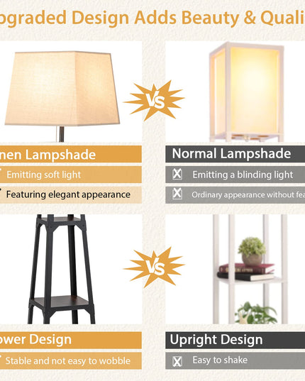 Giantex Shelf Floor Lamp - 3-Tier 63" Tall Modern Corner Standing Lamp with Linen Lampshade