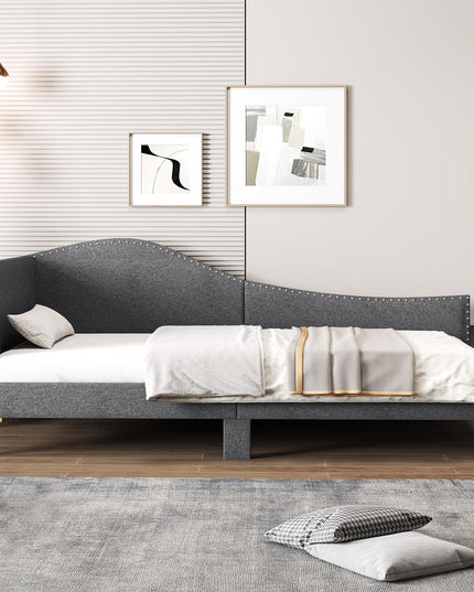 Giantex Upholstered Daybed, Rivet-Tufted Platform Bed with Headboard