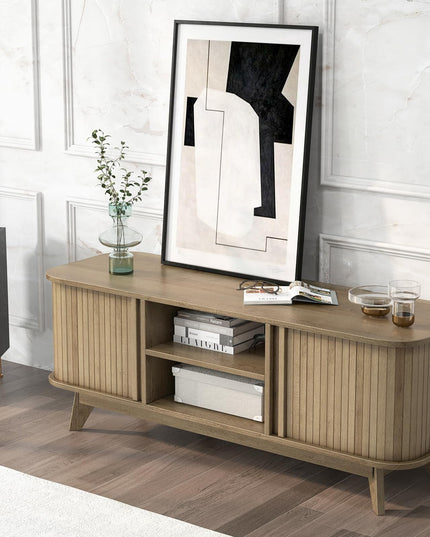 Giantex TV Stand for 55-Inch TV, Entertainment Center with Dual Sliding Doors, Enclosed Cabinets, Adjustable Shelf