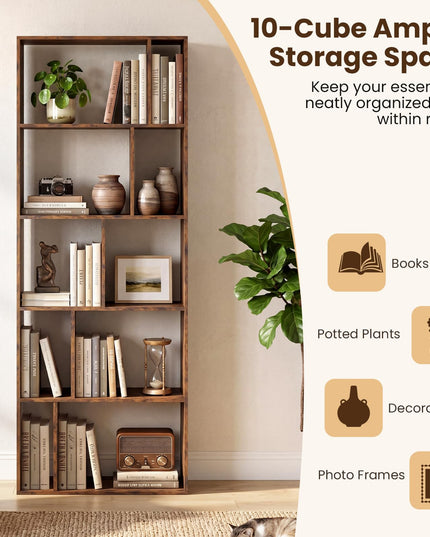 Giantex 6-Tier Bookshelf | 10-Cube Industrial Bookcase w/Open Back (1/2)