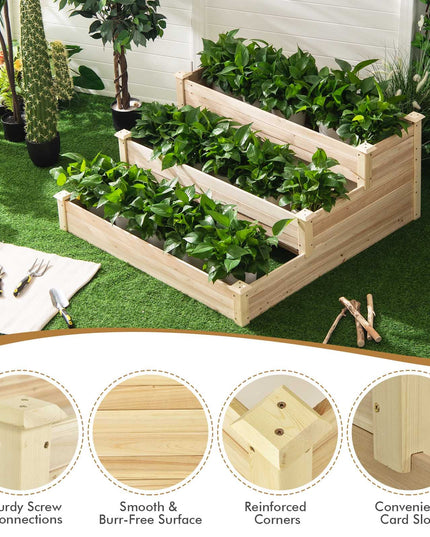 Giantex 3 Tier Raised Garden Bed, Wood Planter Box 48 x 48 x 22 Inch Vegetable Flower Herb Fruit Growing Bed Kit