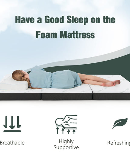 Giantex 4-Inch Tri Folding Mattress, Foam Mattress Topper with Bamboo Fiber Cover (Cot)