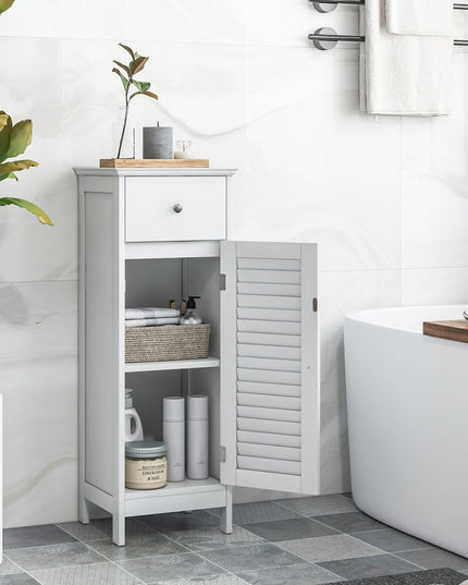 Giantex Bathroom Floor Storage Cabinet - Freestanding Side Cabinet with 1 Door, 1 Drawer & 3-Height Adjustable Shelf