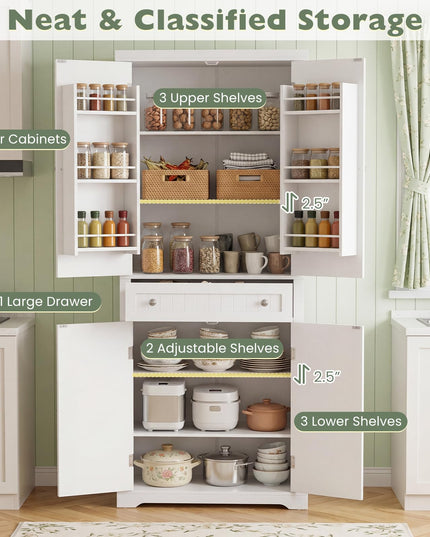 Giantex 72" Tall Kitchen Pantry Cabinet w/Drawer & Adjustable Shelves