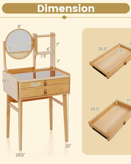 Small Vanity Desk with Mirror with Storage Drawers & Shelves