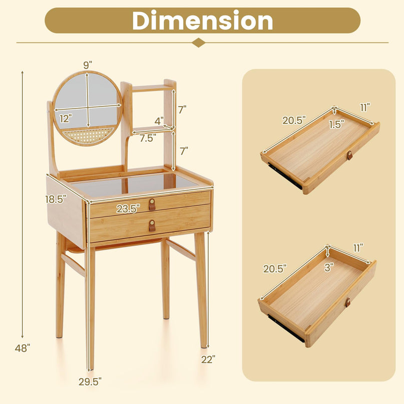 Small Vanity Desk with Mirror with Storage Drawers & Shelves