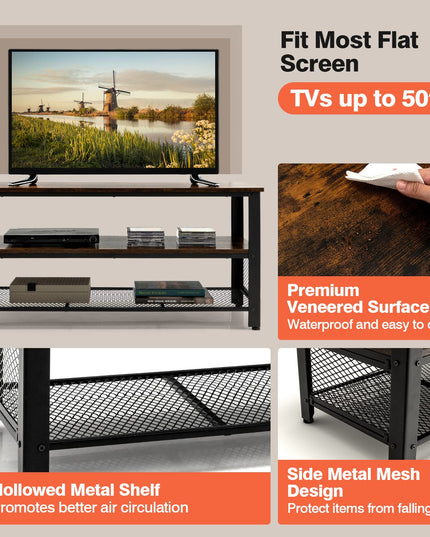 Giantex TV Stand for TV up to 50 Inches, 43.5 inch Wood Industrial TV Cabinet with 3-Tier Storage Shelves, Rustic Brown