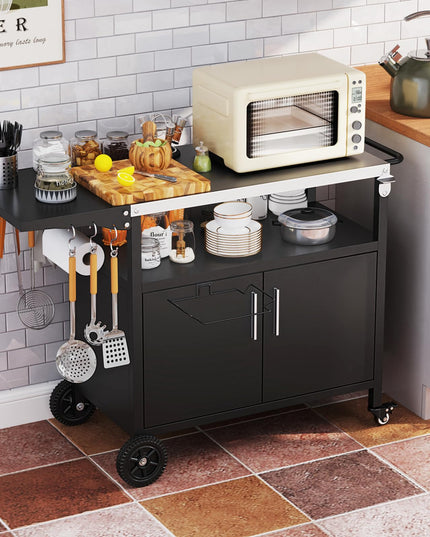 Giantex Outdoor Grill Cart with Storage Cabinet, Patio Kitchen Island Table with Stainless Steel Top