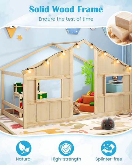 Giantex Twin Kids House Bed with Light Bulbs