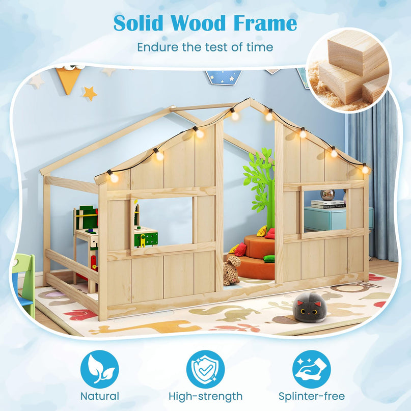 Giantex Twin Kids House Bed with Light Bulbs