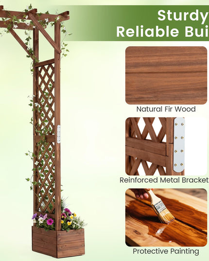 Giantex 87in Tall Wooden Garden Arbor with Planter Boxes & Hanging Roof