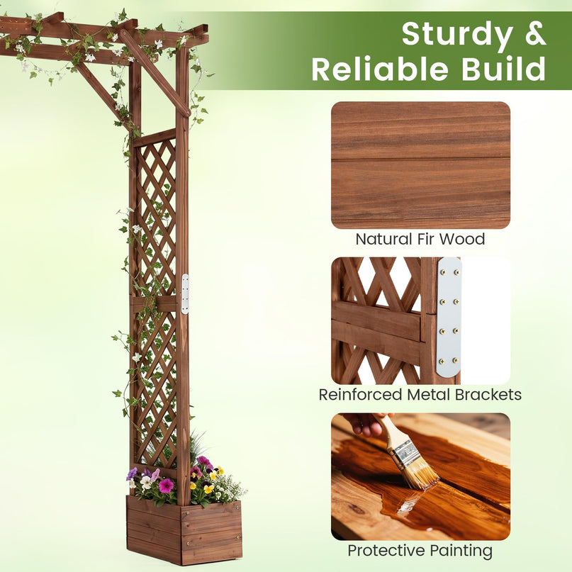 Giantex 87in Tall Wooden Garden Arbor with Planter Boxes & Hanging Roof