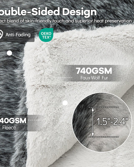 Giantex Faux Fur Throw Blanket Faux Wolf Fur Blankets