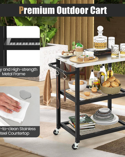 Giantex Outdoor Grill Cart - Movable Pizza Oven Stand with Stainless Steel Top