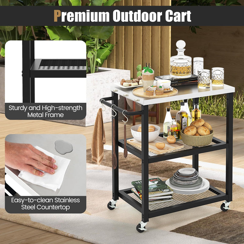 Giantex Outdoor Grill Cart - Movable Pizza Oven Stand with Stainless Steel Top