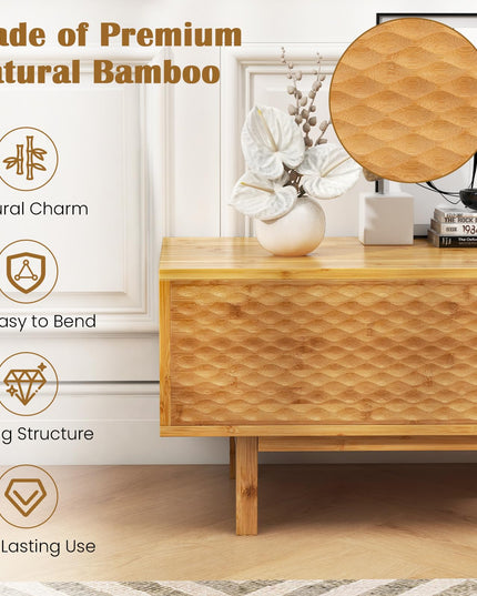 Giantex 63” Bamboo TV Stand, Entertainment Center with 3 Storage Cubes, Sliding Doors