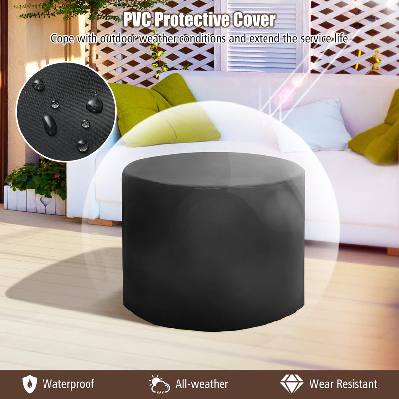 Giantex 32" Gas Fire Pit Table - 30,000 BTU Round Outdoor Fire Pit with Lid, PVC Cover, Glass Stones, Black