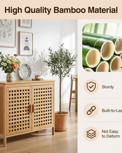 Giantex Freestanding Bamboo Bathroom Storage Cabinet with 2 Doors