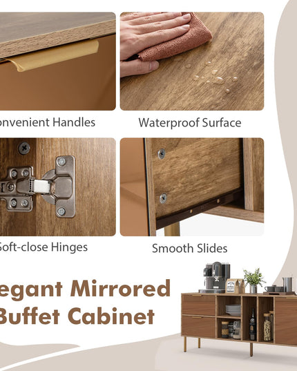 Giantex Mirrored Buffet Cabinet, Wooden Kitchen Sideboard Storage Cabinet w/2 Drawers & 1 Door Accent Cabinet