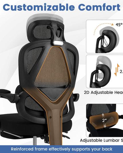 Giantex Ergonomic Desk Chair with Retractable Footrest 135° Tilting Backrest & Lumbar Support