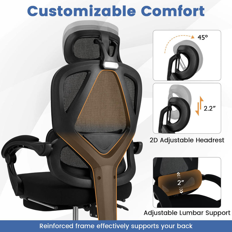 Giantex Ergonomic Desk Chair with Retractable Footrest 135° Tilting Backrest & Lumbar Support