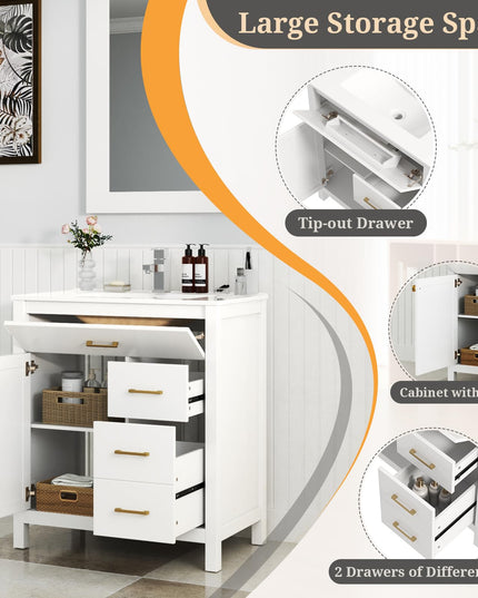 Giantex 30” Bathroom Vanity with Sink, Ceramic Basin Combo with 2 Drawers, 1 Door, 1 Flip-Out Drawer