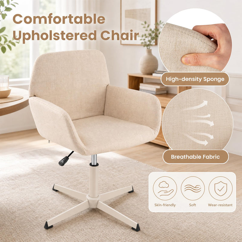 GIANTEX Vanity Chair with Back | 360° Swivel Armchair w/Adjustable Height (1/2)