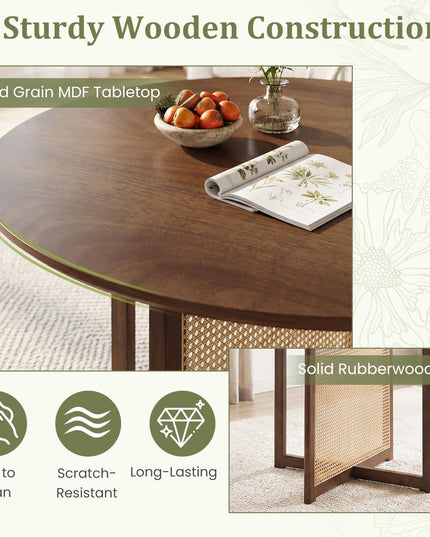 Giantex 37.5" Farmhouse Kitchen Table with Solid Rubberwood Pedestal & Rattan Base