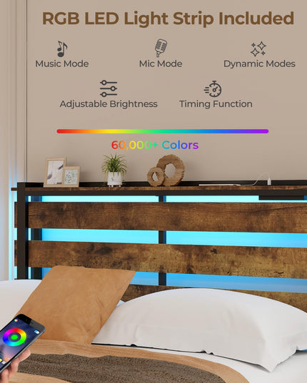 Giantex Bed Frame with LED Lights Headboard and 4 Storage Drawers