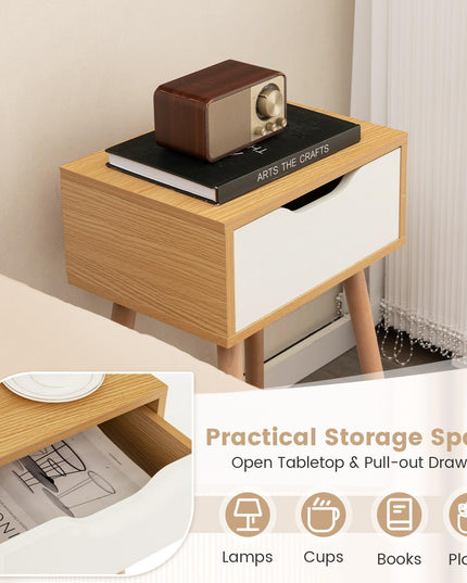 Giantex Mid Century Modern Nightstand, Wooden Bedside Table with Storage Drawer