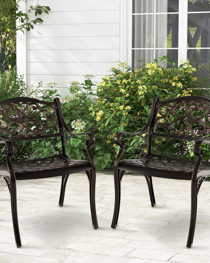 Giantex Cast Aluminum Patio Chairs Set of 2, All Weather Outdoor Dining Chairs w/Armrests and Curved Seats