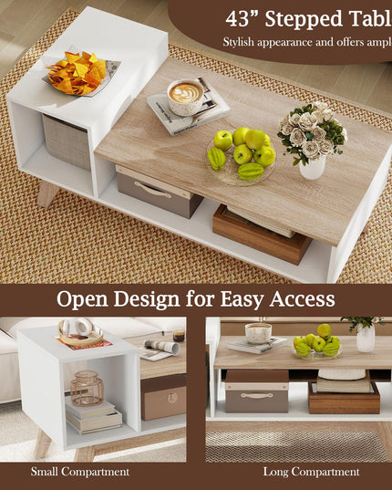 Giantex 2 Tier Coffee Table with Storage for Small Space Apartment
