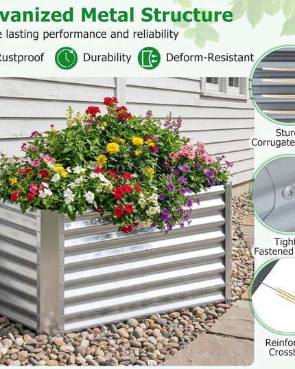 Giantex 4 x 2 x 2 FT Galvanized Rectangular Raised Garden Bed with Open-Ended Base (1/2)