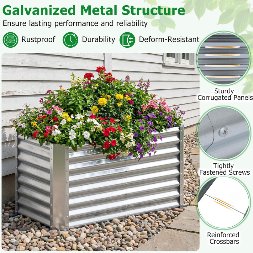 Giantex 4 x 2 x 2 FT Galvanized Rectangular Raised Garden Bed with Open-Ended Base (1/2)