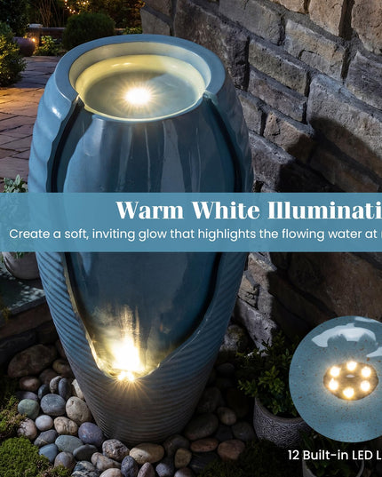 Giantex 32" Outdoor Jar Water Fountain with LED Lights & Adjustable Pump