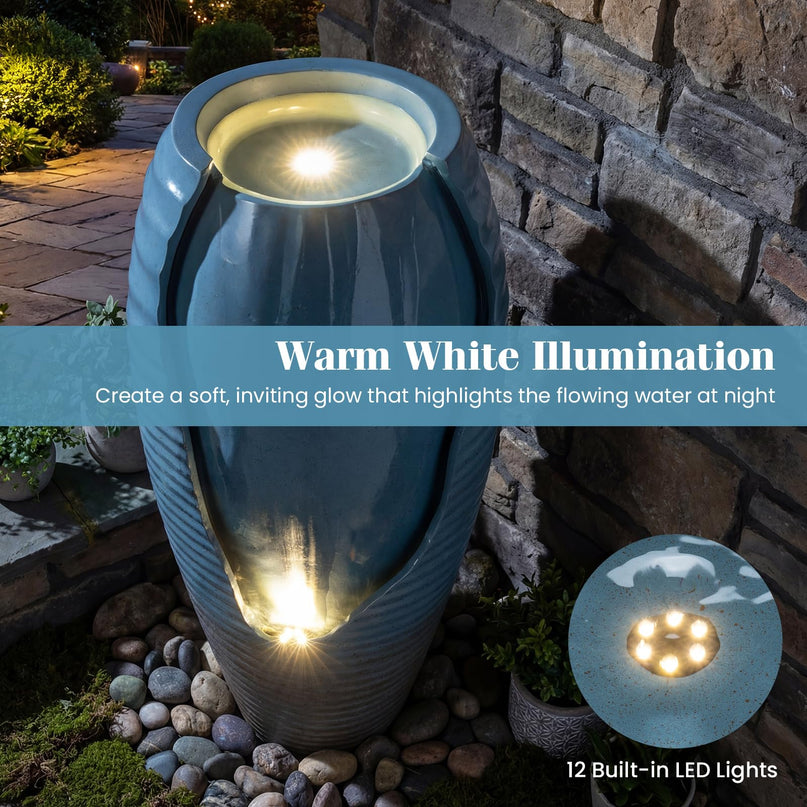 Giantex 32" Outdoor Jar Water Fountain with LED Lights & Adjustable Pump