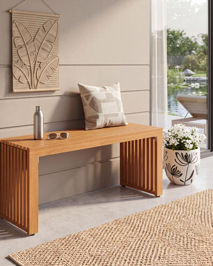 GIANTEX 36" Acacia Wood Outdoor Bench with Slatted Seat & Wooden Frame (1/2)