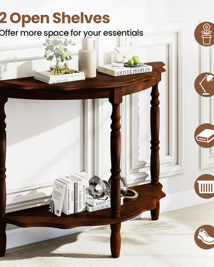 Giantex 42" Half Moon Console Table with Storage Shelf & Carved Rubber Wood Legs