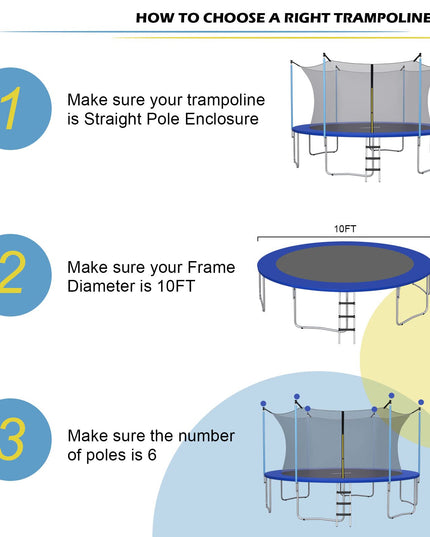 Trampoline Safety Net w/Adjustable Straps, 8 10 12 14 15 16Ft Weather-Resistant Replacement Enclosure Net