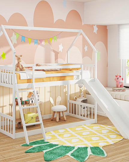 Giantex Wood Kids Bunk Bed with Slide & Ladder