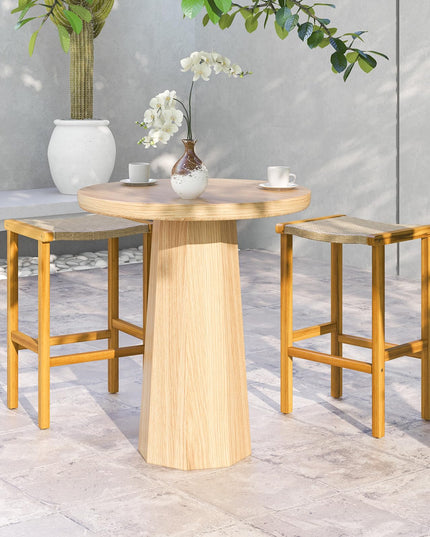 Giantex Patio Wood Bar Stools Set of 2, Acacia Wood Bar Stools w/Rattan Woven Seat