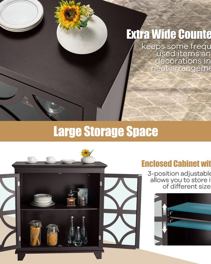 Giantex Buffet Sideboard, Freestanding Kitchen Cupboard w/Adjustable Shelf, 2 Decorative Glass Doors