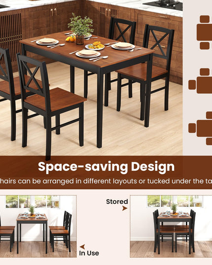 Giantex 5 Piece Dining Table Set for 4 with Rubber Wood Legs