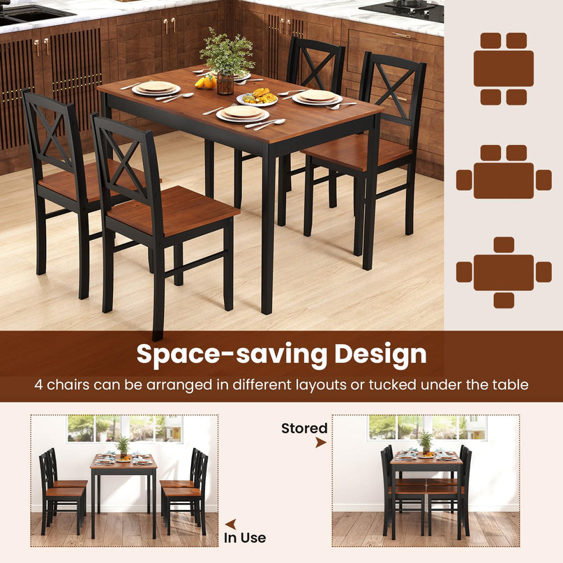 Giantex 5 Piece Dining Table Set for 4 with Rubber Wood Legs
