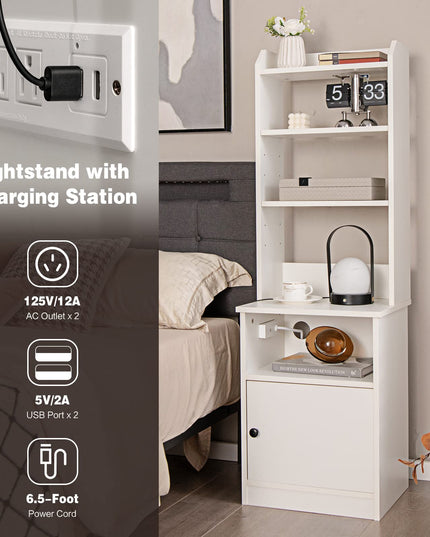 Giantex Nightstand with Charging Station - 55" Tall Bedside Table