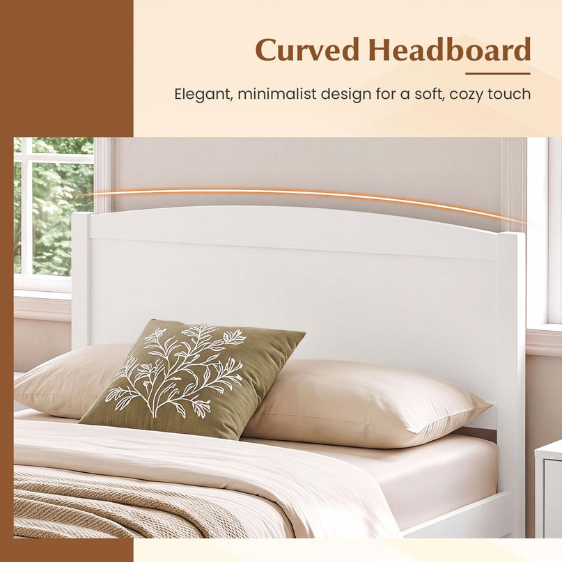 Giantex Twin/Queen/King/Full Size Wooden Bed Frame with Curved Headboard