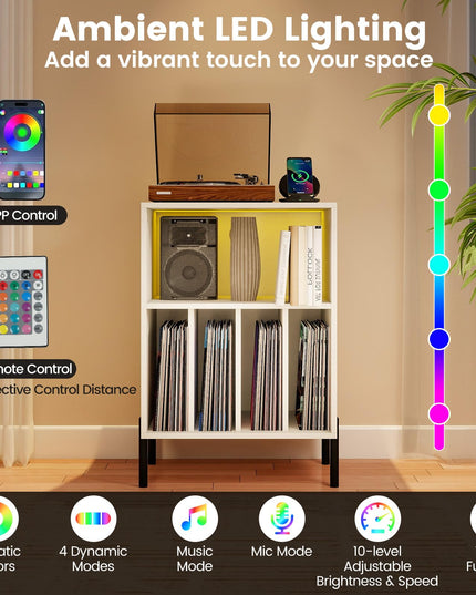 Giantex Record Player Stand w/LED Light & Charging Station