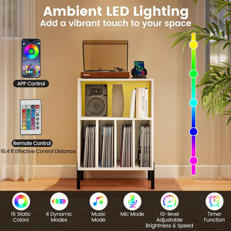 Giantex Record Player Stand w/LED Light & Charging Station