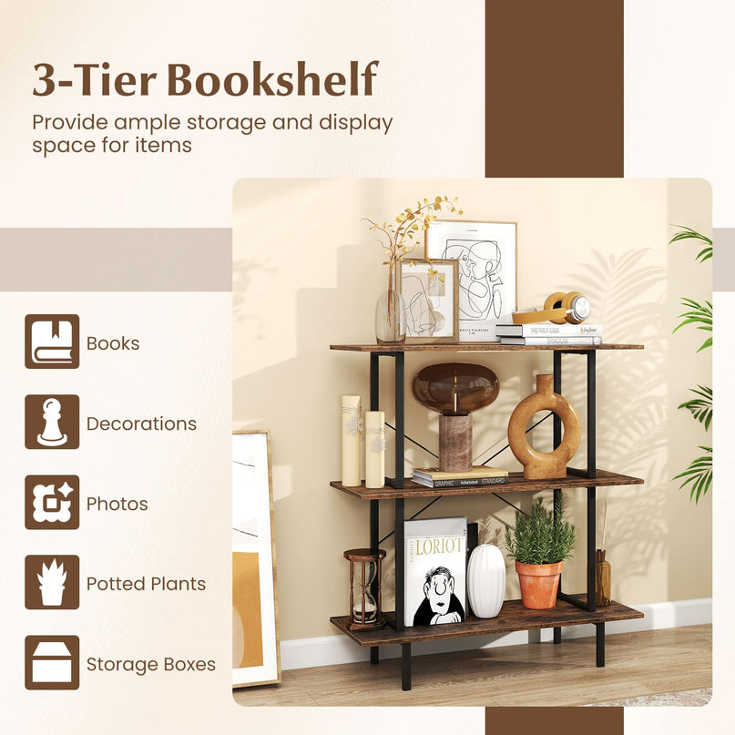 GIANTEX 3-Tier Bookshelf Industrial Bookcase with Open Shelves